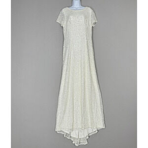 Adrianna Papell Dress Womens 16 Ivory Sequin Maxi Gown Wedding Bridal Formal